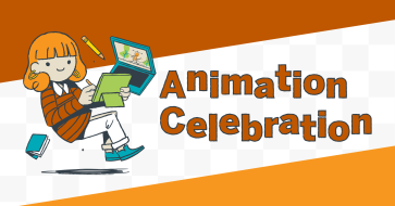 A drawing of a girl drawing on an iPad next to the words "Animation Celebration"