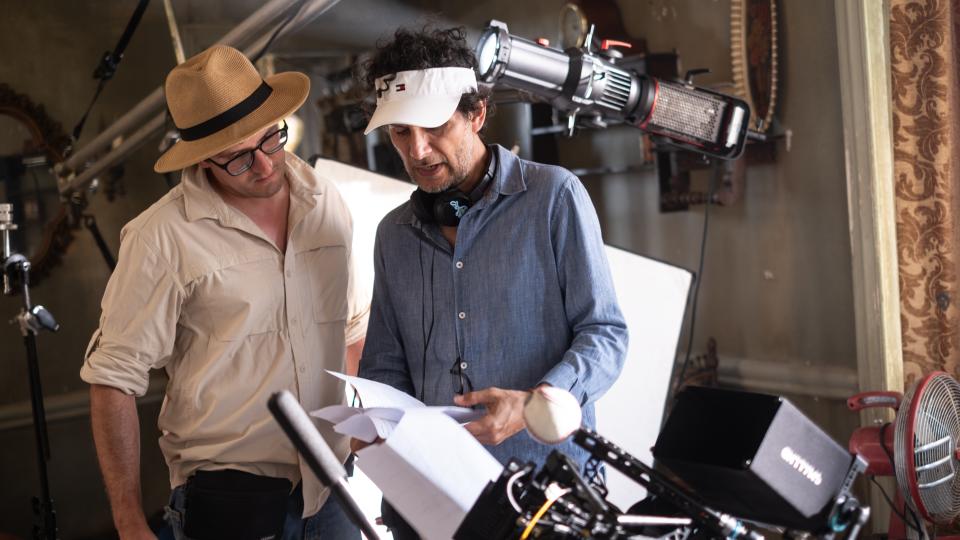 Miguel Alvarez and Sebastian Valdivieso on set of short film "Piojo."