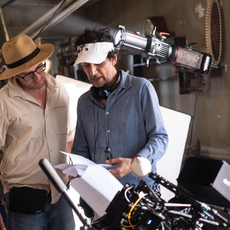 Miguel Alvarez and Sebastian Valdivieso on set of short film "Piojo."